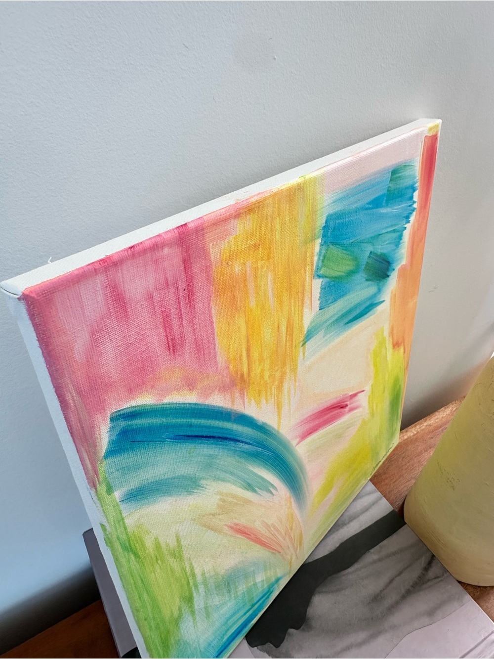 Original Colorful Abstract Pastel Brushstroke Canvas Handmade Painting Artwork - Picture 3 of 5